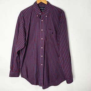 Vintage Ralph Lauren Big Shirt Plaid Button Up Long Sleeve Red Blue Men L Big